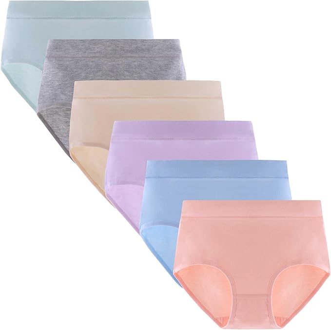 This pure cotton girl's underwear is a classic solid color model with a beautiful mid-waist design and comes in a pack of 6 pieces, Panties Essential Cotton Briefs