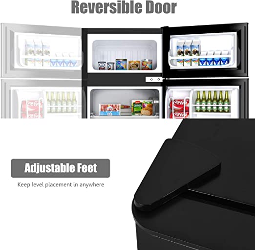 Mini Freezer Cooler Fridge w/2 Reversible Door, Removable Glass Shelves