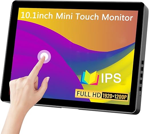 monitor supports 10-point touch experience without delay, can be used as a PC monitor,10.1Inch Touchscreen Portable Monitor IPS FHD 1920x1200 Small Monitor Display with Built-in Speakers and Stand USB C HDMI Port External Monitor