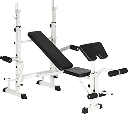 Heavy Duty Multiple Function Workout Adjustable Bench Press with, Arm Curl Pad & Leg Extension ,and Squat Rack