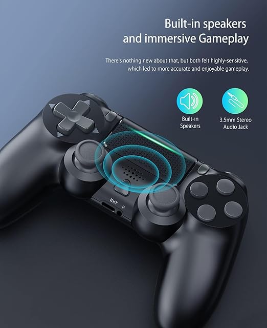 The gaming controller has dual built-in shock Motion motors, Controller for PS-4, with Audio Jack, Vibration, Six-Axis Motion Control, Touchpad, Compatible with Play Station 4/Slim/Pro/PC
