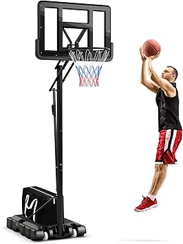 This basketball hoop for outdoor can be adjusted into 10 different heights,Grip-and-Pull 4.6-10 Ft Height Adjustable Basketball Goal with 44