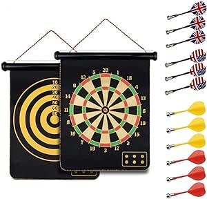 magnetic dart board-suitable for children and adults, it has no sharp thorns, Safe Dart Board 15'' with 12 Darts Double-Sided for Kids and Adults