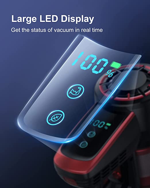 30Kpa Stick Vacuum with Large LED Display, Powerful Handheld Vacuum Cleaner