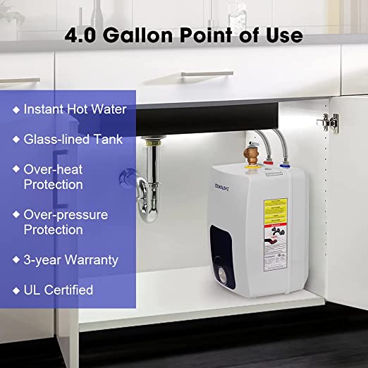 Tecnolove Hot Water Heater Electric, 4 Gallons Mini-Tank Small Under Sink Water Heater for Point of Use, 120V Corded Wall or Floor Mounted (15L MT40)