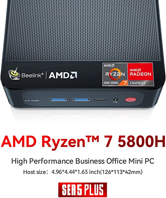 SER5 Mini PC, AMD Ryzen 7 5800H(up to 4.4GHz) 6C/12T, Mini Computer 32GB DDR4 RAM 500GB NVMe SSD, Mini Desktop Computer 4K 60Hz Triple Screen Display 2*HDMI&USB-C WiFi6 BT5.2 WOL 57W HTPC