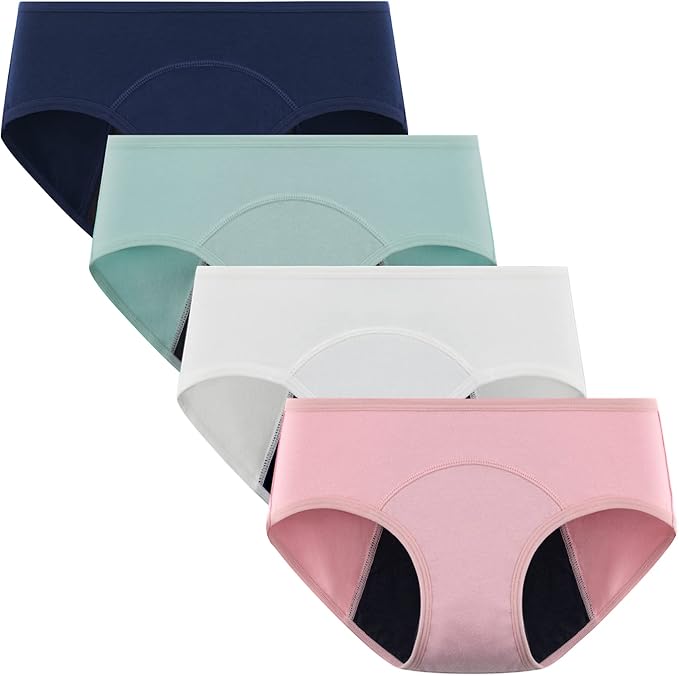 The protection area is widened thoroughly, not only for the back but also for the front part. It should be noted that please use it in combination,  Teen Girls Period Underwear Cotton Brief Panties 4 Pack
