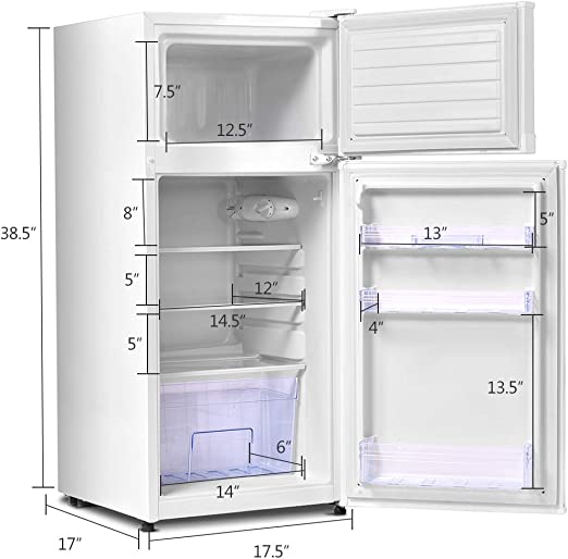 Mini Fridge with Freezer, 3.4 Cu.Ft Compact Refrigerator/Freezer Cooler w/ 7 Settings Temperature Adjustable, Removable Shelves & 2 Doors, Mini Fridge for Bedroom