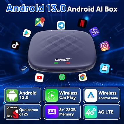 Play/Netflix/YouTube/GPS,Support SIM&SD Card,Wireless CarPlay,Wireless Android Auto etc, CarPlay Android AI Box Adapter