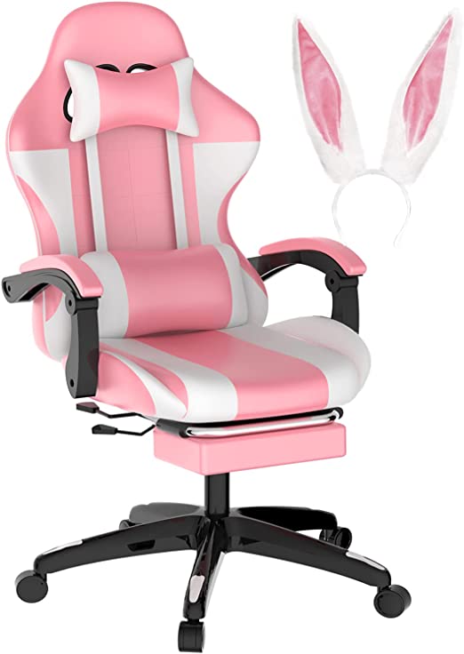Pink  Gaming Chair with Footrest Office Chair Computer Chair with Lumbar Pillow Ergonomic Chair with Armrest Recliner Chair High Back Height Adjustable