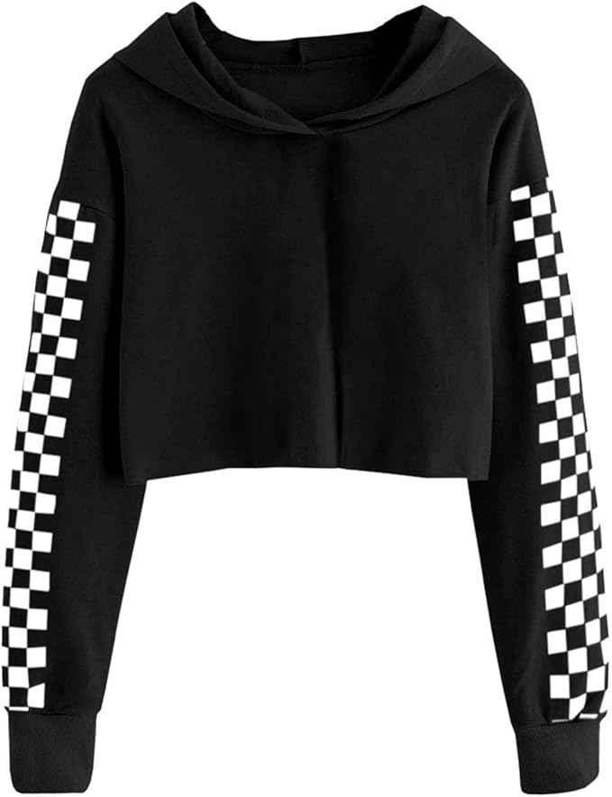 The cropped bodice is waist level, so no stomach showing. The fashionable and classic, casual and loose style of the kids hoodie could flatter various figures