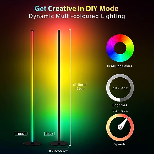DIY Mode Smart Modern Floor Lamp for Living Room Bedroom Gaming Room - 61.5'' Tall LED