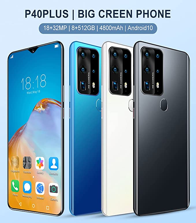 2021 New Smartphones Android Phone 6.8in Cell Phone Dual Sim 8+512ram Dual Sim Phone Mobile Phone Support 4G and 5G Networks (White)