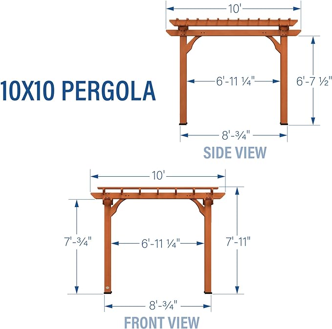 This outdoor is the perfect addition to any DIY your backyard deck and/or patio.Wind Secure, Strong, Quality Made, Rot Resistant, Concrete Anchors,10' by 10' Cedar Wood