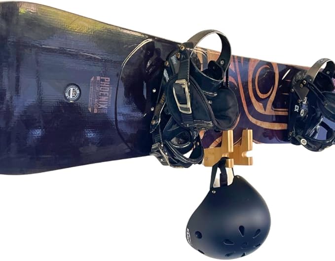 Skate and Snowboard Rack allows you to store your skateboard or snowboard in style,  Skateboard and Snowboard Wall Mount | Bamboo Skateboard Rack with Extra Storage Hook