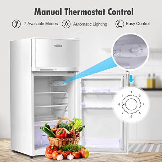 Mini Fridge with Freezer, 3.4 Cu.Ft Compact Refrigerator/Freezer Cooler w/ 7 Settings Temperature Adjustable, Removable Shelves & 2 Doors, Mini Fridge for Bedroom
