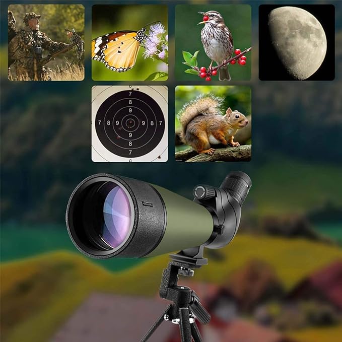 view ranging from 82.9 to 48 feet at 1000 yards with a fully multi-coated 80mm green film objective lens Scopes with Tripod, Carrying Bag and Quick Phone Holder