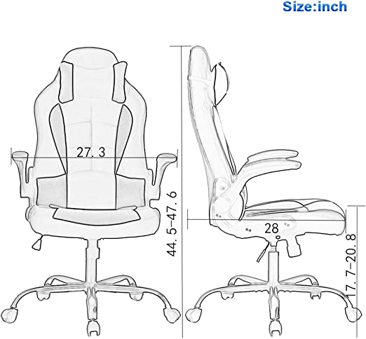 Gaming Chair Office Desk Chair with Massage Lumbar Support, Vintage Style Armchair PU Leather  Gamer Chair