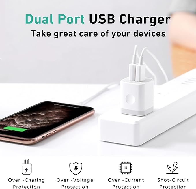 Dual USB port enables you to charge two devices simultaneous, Cube Charging Block for iPhone 14 13 12 11 Pro Max SE XS XR X 8 7 6 Plus, Pad, Galaxy, Tablet, Android Phone