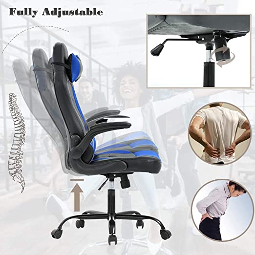 aming Chair, Computer Chair with Footrest and Lumbar Support, Height Adjustable Gaming Chair Seat and Headrest for Office or Gaming
