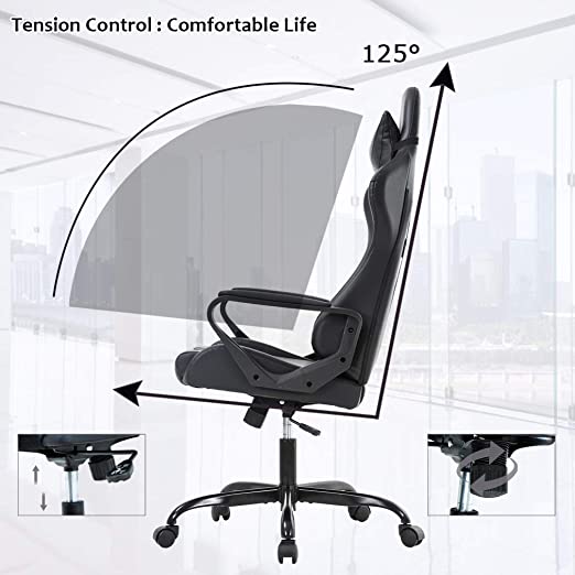 BestOffice Office Chair Desk Gaming Racing High Back Computer Task Swivel Executive Stool with Lumbar Support,Gaming Chair with Lumbar Support PC Computer Chair Racing Chair PU Task Desk Chair Ergonomic Executive Swivel Rolling Chair