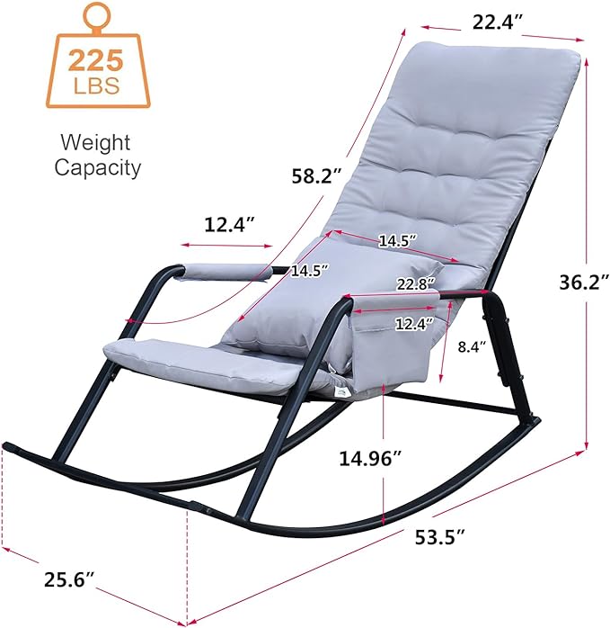 shion and pillow are made of high-quality polyester spun fabric, which is anti-spill, not easy to deform, not easy to fade, and wear-resistant, Living Room Rocking Chair, Modern Cozy Leisure Rocking Chair with Pillow and Cushion for Bedroom, Porch