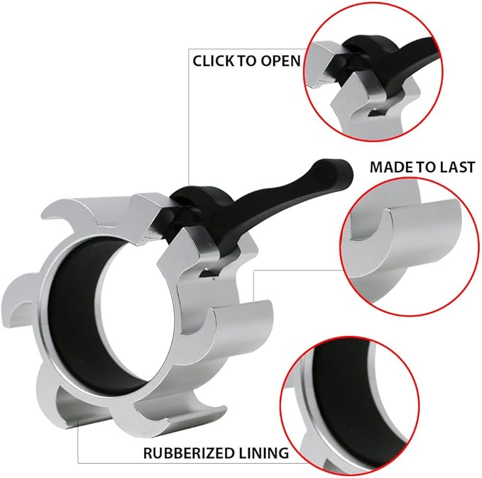 These Collars are made from durable and lightweight aluminum,Quick Release Collar Clips – Bar Clamps Great for Crossfit Olympic Lifts and Strength Training