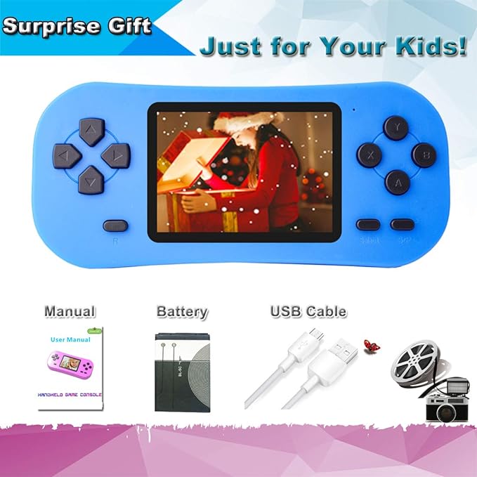 Retro Handheld Games for Kids with Built in 218 Classic Arcade Game 2.5'' Screen 3.5MM Headphone Jack USB Rechargeable