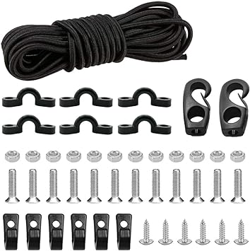 cord is marine grade perfect for long trips, J hooks and pay eyes and kayak cord hooks are made of strong and durable POM plastic, 8 Feet Bungee Cord with Bungee Cord Ends Hooks and Tie Down