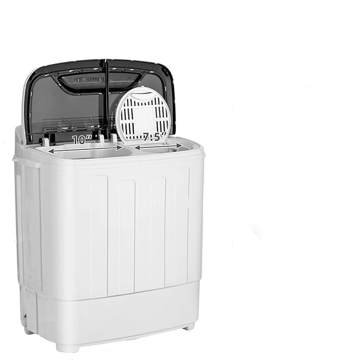 8lbs,Rated Spinner Dryer Capacity: 4.5lbs. This is a gravity drain which also requires it to be elevated off the floor /surface & near a drain outlet to work properly. washing Machine, 13 Lbs Semi-Automatic Twin Tub Washer & Spinner