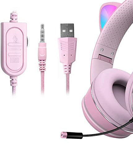 Cat Ear Gaming Headphones Wired AUX 3.5mm LED Light