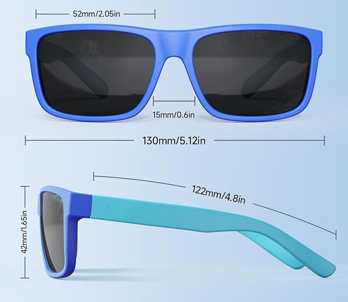 Made of ultra-light material, only 21g/0.76oz, the weight of the sunglasses is almost negligible, so your child can wear them for a long time without any burden