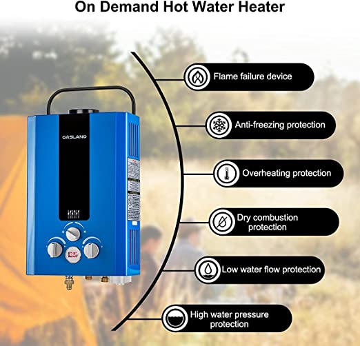 Tankless Water Heater, GASLAND Outdoors BE158L 1.58GPM 6L Portable Gas Water Heater, Energy-efficient Propane Water Heater for RV Camping Cabin Barn Boat, Overheating Protection, Easy Installation