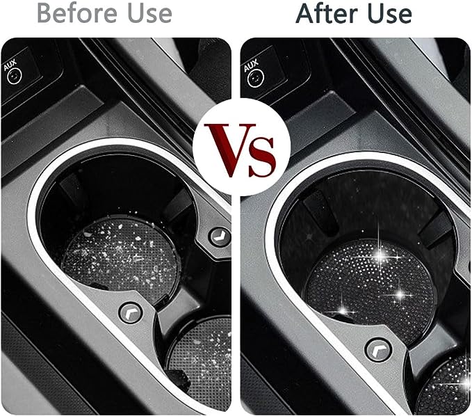 2Pack Rhinstone Crystal Car Coaster,r coaster has a diameter: 2.75 inches, weight: 0.72 ounces, small and mini, easy to carry and store. It is not only a coaster for car water cup holder, but also a very delicate car interior accessory for women
