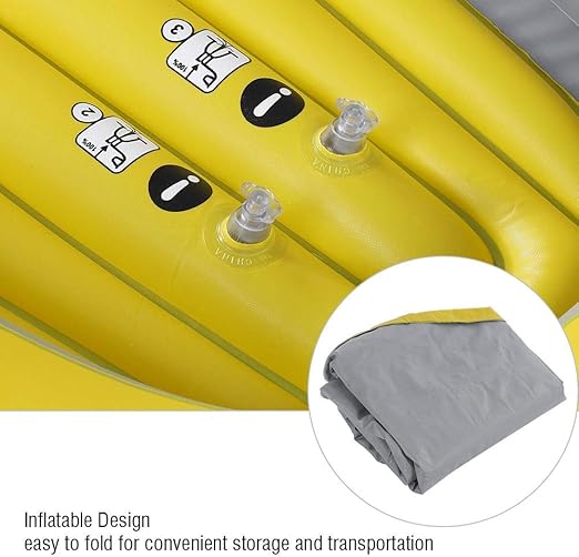 This boat adopts good quality PVC material, thickness up to 0.3 mm, airtight and wear resistant, 2 Person Rowing Air Boat for Fishing Drifting Diving 45 X 74inch