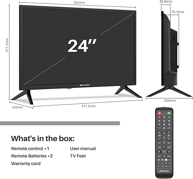 - TV 24 inch HD 720P LED Small TV with Built-in HDMI, USB, AV in, Optical Ports, Ideal for Kitchen Bedroom and Home