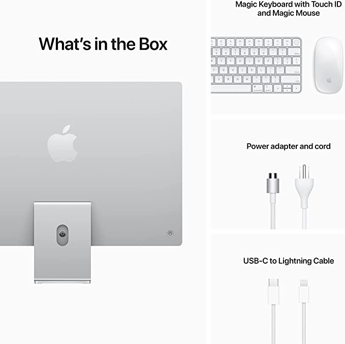 Apple  iMac (24-inch, Apple M1 chip with 8‑core CPU and 8‑core GPU, 8GB RAM, 256GB) - Silver - English