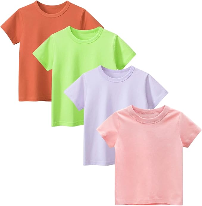 girls’ tops feature a round neckline with double stitched cuffs and hem, enhancing durability, providing a neat appearance, Shirts 4 Pack Crewneck Tee T-Shirt Basic Tops Clothes