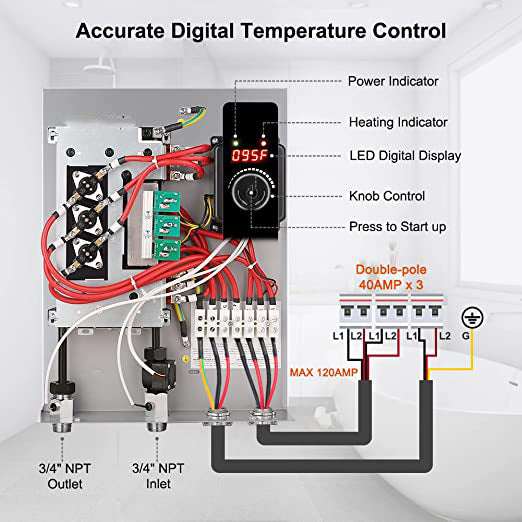 Tankless Water Heater Electric 27kW 240 Volt, thermomate On Demand Instant Endless Hot Water Heater, Digital Temperature Display for Residential Whole House Shower, 114A GRAY