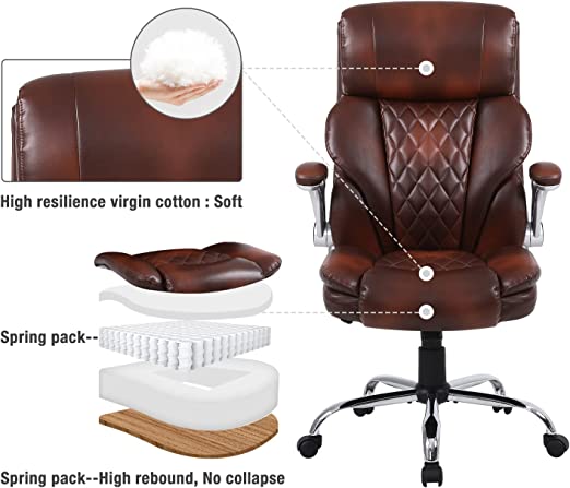 Big and Tall Office Chair Wide Spring Seat Executive Office Chair Back Support Home Office Desk Chair for Heavy People Computer PU Leather Chair with Heavy Duty Casters 360 Swivel Chair