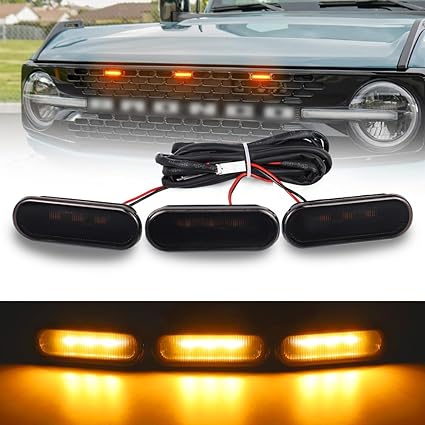 Smoked Black OEM Grille Lamps Kit Bronco Accessories, LED Grill Lights Smocked Black- For ford