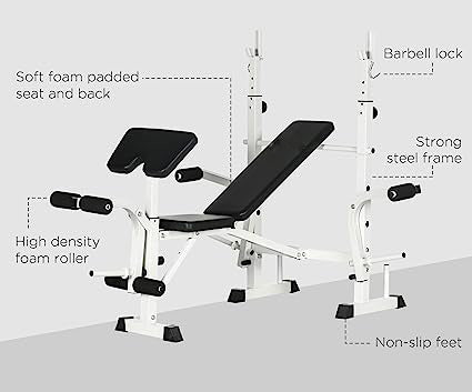 Heavy Duty Multiple Function Workout Adjustable Bench Press with, Arm Curl Pad & Leg Extension ,and Squat Rack