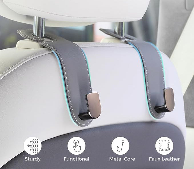 Car Organization Accessories  2 Pack Leather Car Seat Hooks
