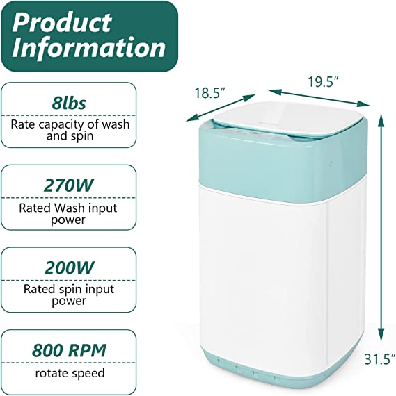 Giantex Full Automatic Washing Machine, 2 in 1 Portable Laundry Washer and Dryer Combo 8lbs, 1.0 cu.ft 6 Programs 6 Water Levels Built-in Drain Pump, Top Load Washer Apartment Dorm