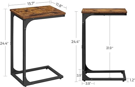 fits the gaps between your couches or the tight spots beside your bed,  Sofa Side Table, C-Shaped Snack Table TV Tray Table, Rustic Brown and Black