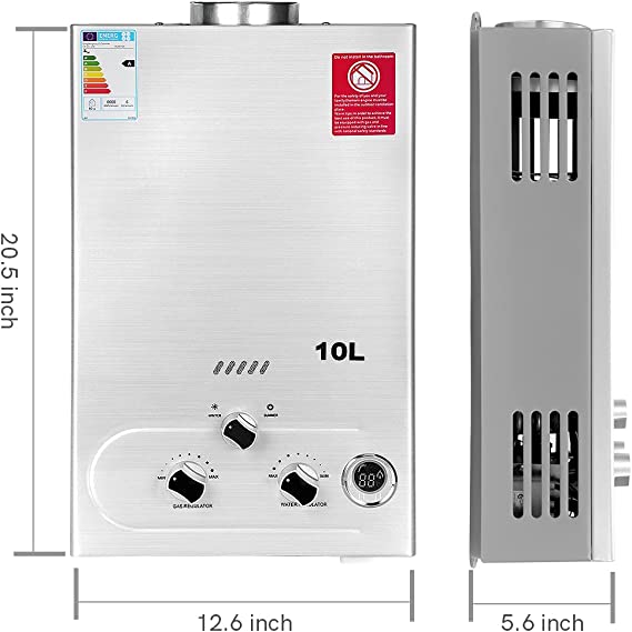 BreeRainz 10LPM Gas Water Heater,20KW Propane Tankless Water Heater with Supercharged Shower,LPG Propane Butane Applicable,2.8psi Low Starting Water Pressure,for Home,RV and Outdoor