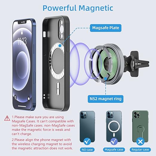 magnetic cell phone charger has a built-in magnetic element, and the strong suction force can closely fit the phone. Stick on Dashboard Magnetic Phone Holder Mount for iPhone 15 Pro Plus Max 14 13 12 Series