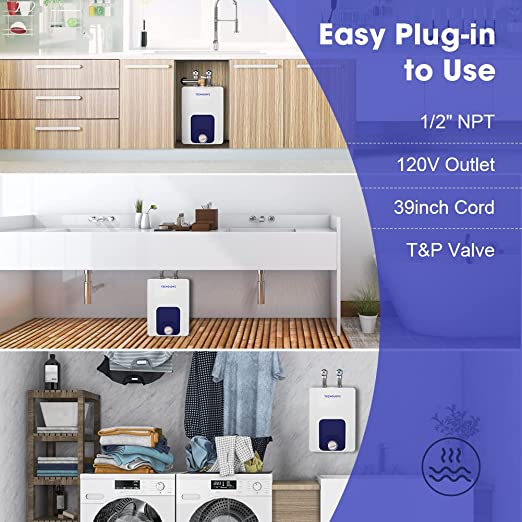 Tecnolove Hot Water Heater Electric, 4 Gallons Mini-Tank Small Under Sink Water Heater for Point of Use, 120V Corded Wall or Floor Mounted (15L MT40)