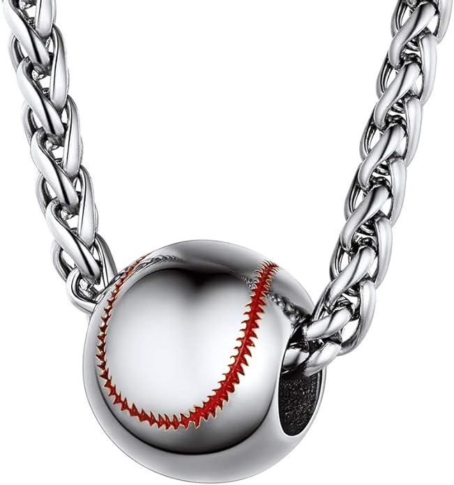 necklace features a 3D baseball and is designed for unisex wear, Stainless Steel Softball Necklace, Baseball Chains, Mens Sports Jewelry,