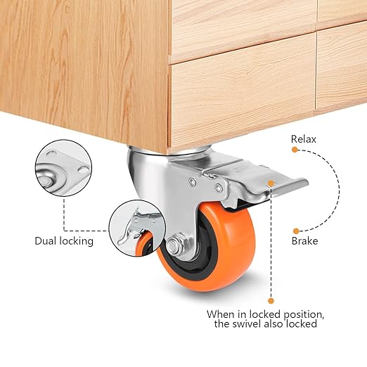 we rigorously oversee caster quality Each caster can support up to 250 lbs, with a total capacity of 1000 lbs, Safety Dual Locking Casters Set of 4 Heavy Duty of 1000lbs,